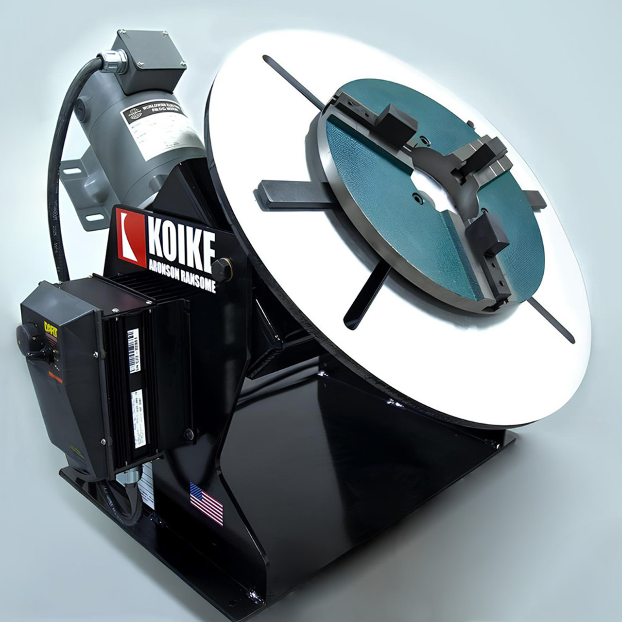 Mesa rotatoria LD4 LD-0000-LD-3 de Koike para soldadura TIG/MIG. Soporta 400 lb, rotación 0.25–6.5 RPM, inclinación hasta 105°, ideal para talleres y manufactura metálica.