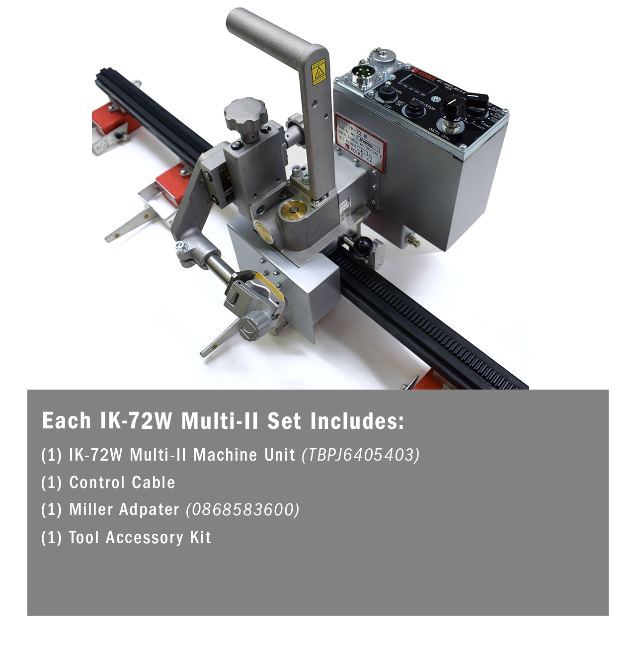 IK-72W Multi-II TBPJ6405403 es la solución portátil 3-en-1: soldadura, corte por plasma y corte oxy-fuel sobre riel. Precisión, versatilidad y eficiencia para industria y talleres.